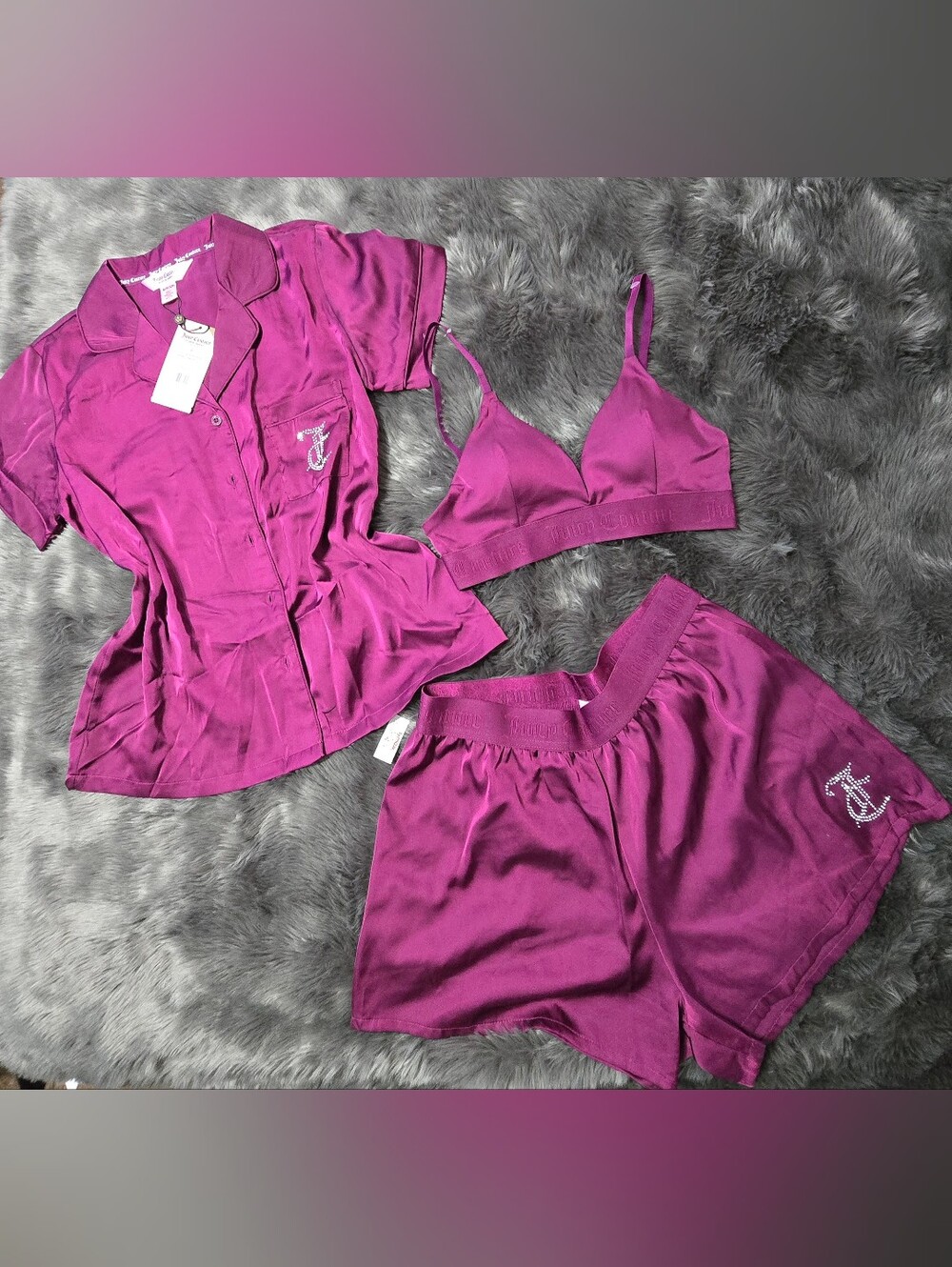 Juicy Couture 3-Piece Satin Pajama Set – Size S – NWT – Rhinestone Y2K